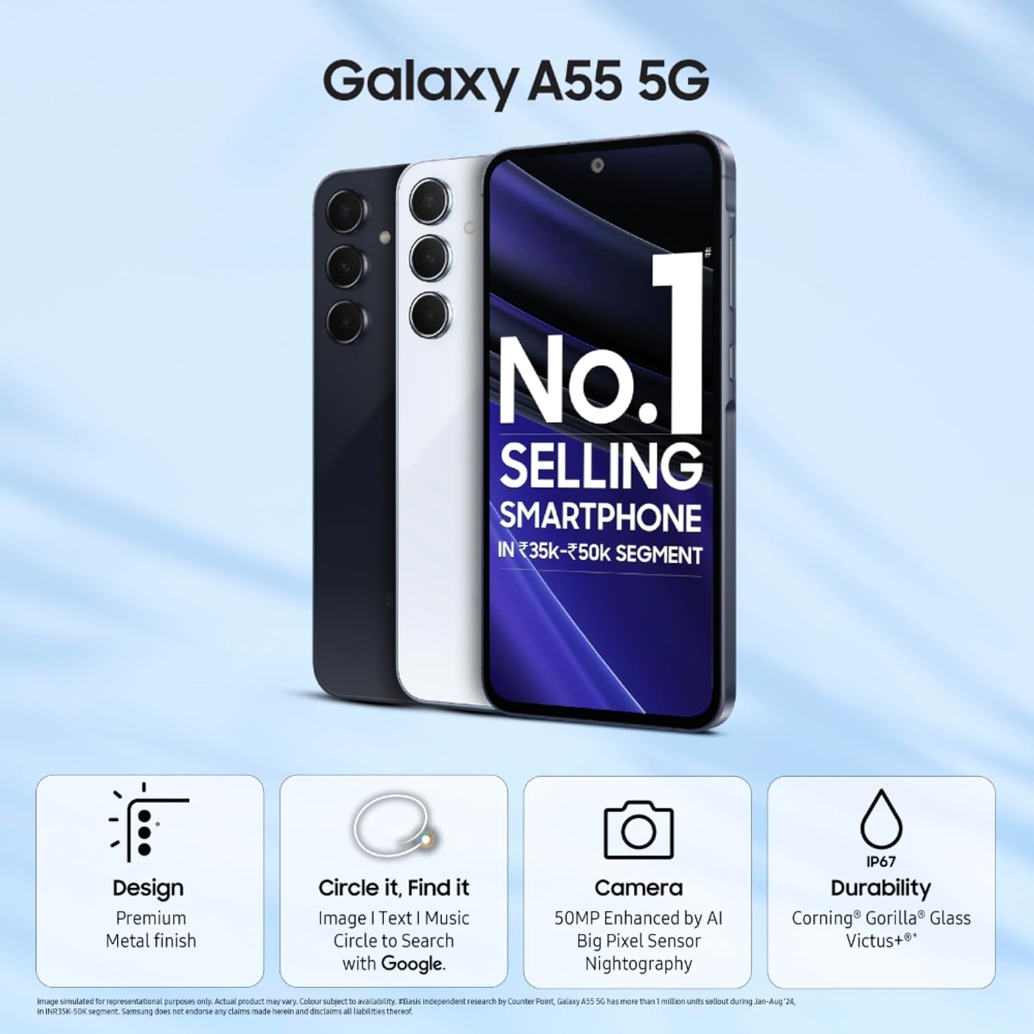 Samsung Galaxy A55 5G (Awesome Navy, 12GB RAM, 256GB Storage) - Image 1 - Your Mobile